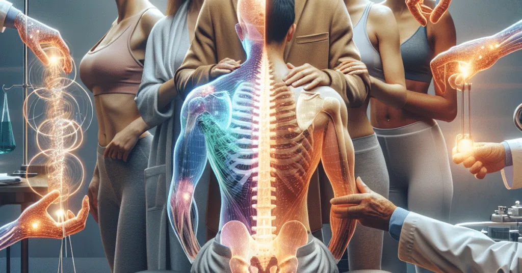 Chiropractor providing specialized adjustment to a patient from a special population, such as a senior, pregnant woman, or athlete, in a clinic setting.